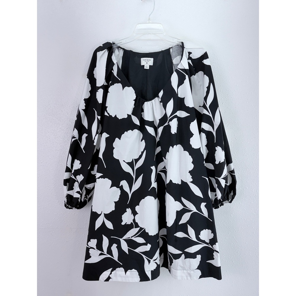 Kate Spade Target Black White Floral Balloon Sleeve Cotton Mini Dress L